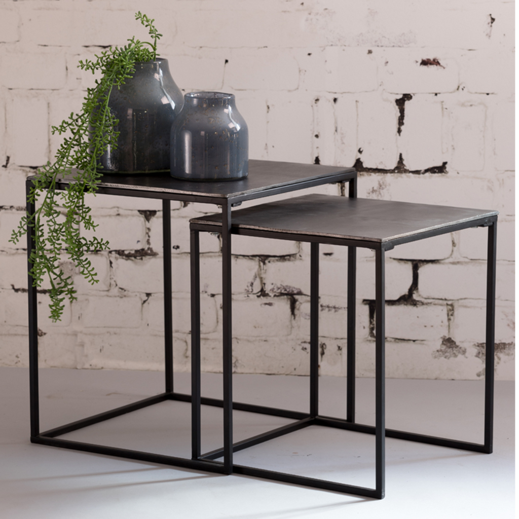 Raw Antiqued Lead Square Nesting Tables 50cm | Annie Mo's