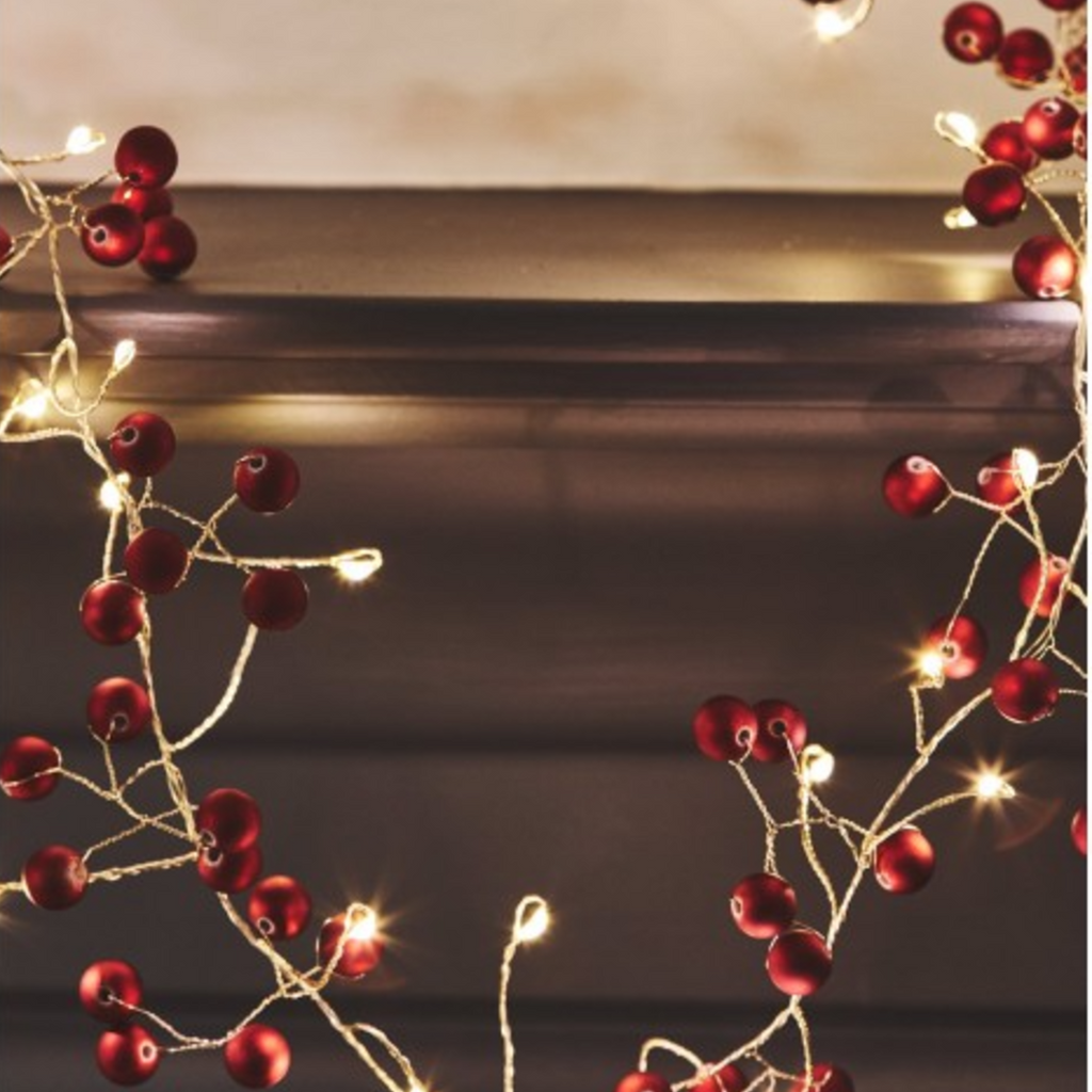 Red Berry LED Garland with 72 Lights Battery Powered | Annie Mo's