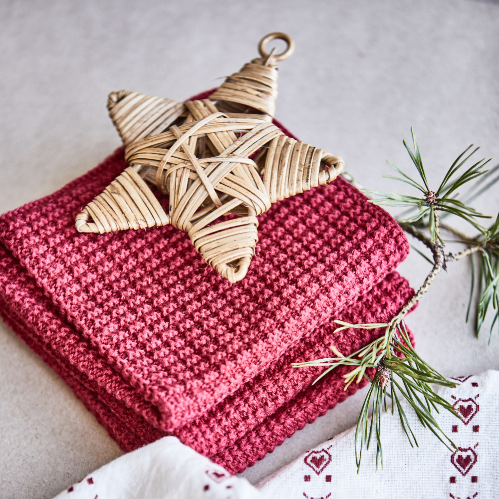 Red Knitted Kitchen Hand Towel 60cm | Annie Mo's