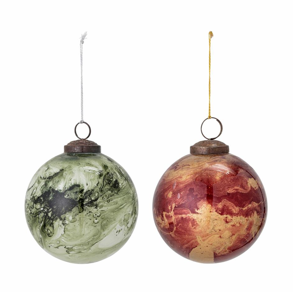 Red and Green Marbled Glass Baubles 10cm - Colour Choice | Annie Mo's