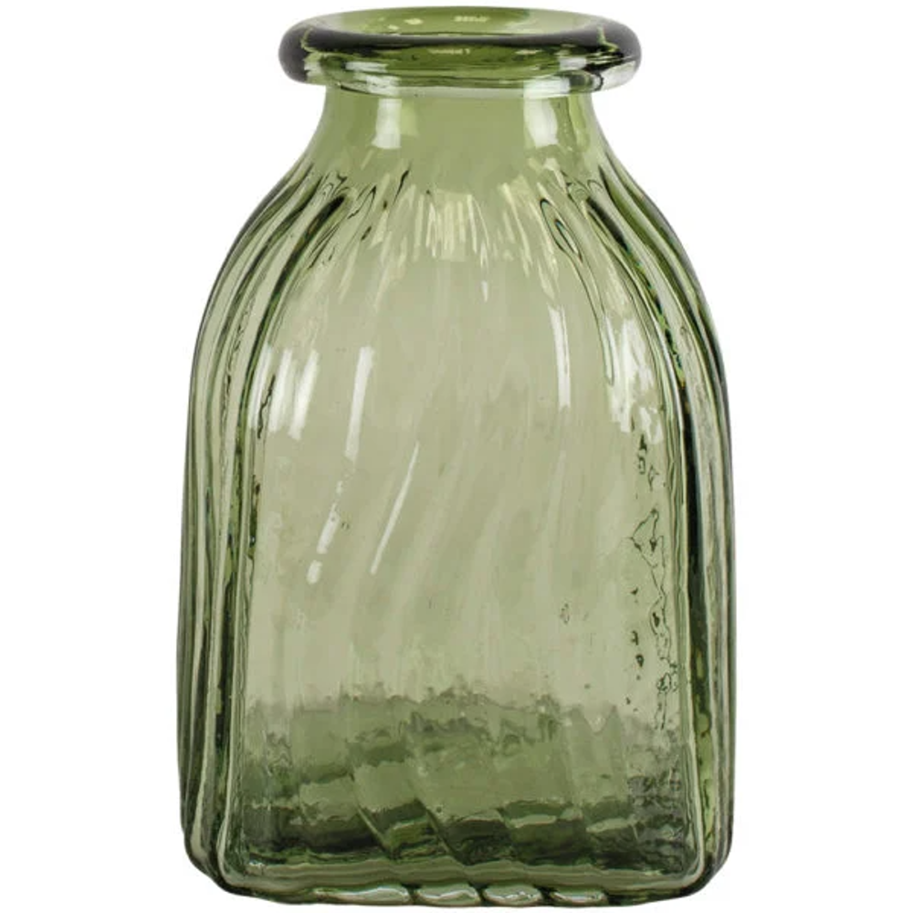 Ribbed Green Glass Vase 20cm | Annie Mo's