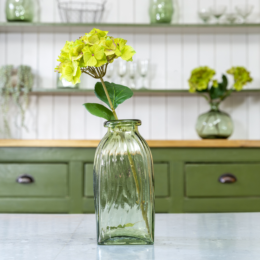 Ribbed Green Glass Vase 26cm | Annie Mo's