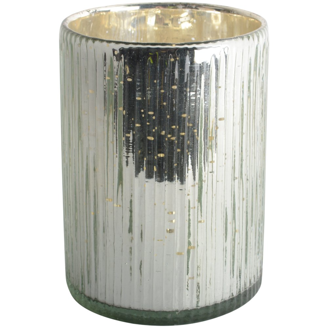 Ribbed Hurricane Glass Vintage Silver 17cm | Annie Mo's