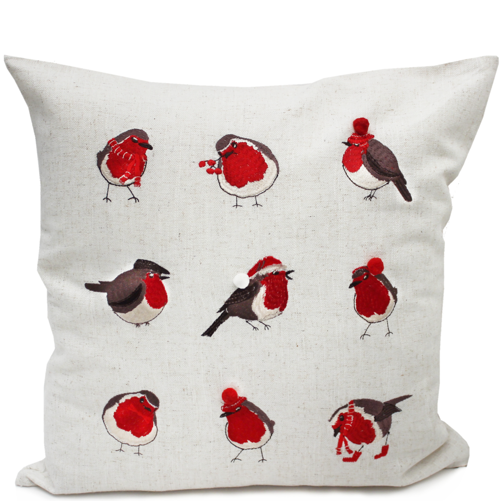 Riot of Robins Christmas Cushion