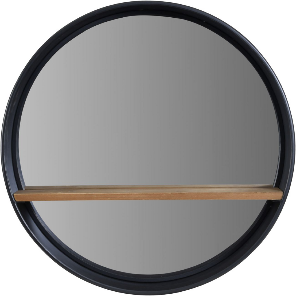 Round Mirror with Wooden Shelf 62cm | Annie Mo's