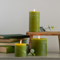 Rustic Pillar Candles in Fern Green