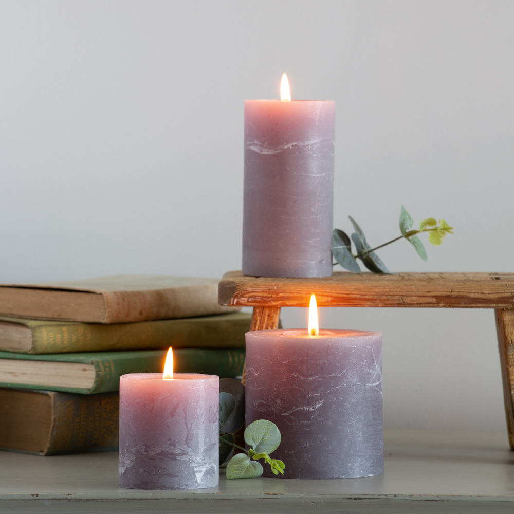 Rustic Pillar Candles in Light Grey