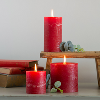 Rustic Pillar Candles in Lipstick Red