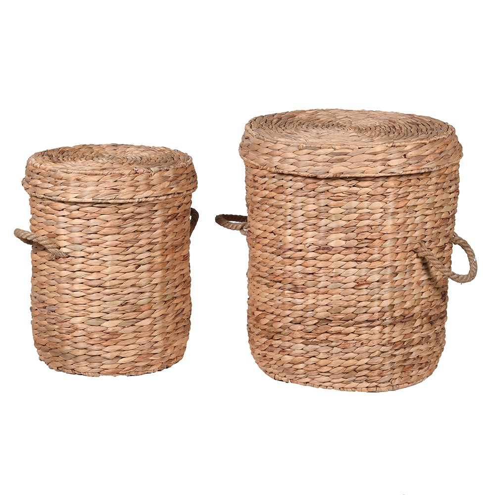 Set of Two Woven Water Hyacinth Baskets with Lids 50cm Annie Mo's