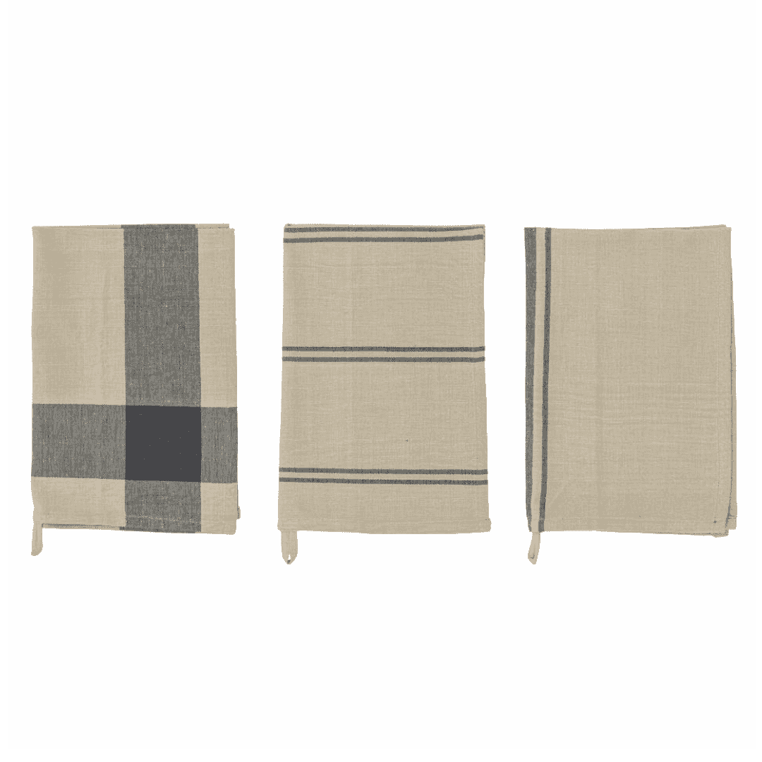 Set of Three Cotton Anilla Kitchen Towels-C