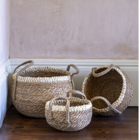Set of Three Straw and Corn Basket with Cream Braid 32cm | Annie Mo's