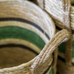 Set of Three Straw and Corn Basket with Thick Green Stripe 34cm