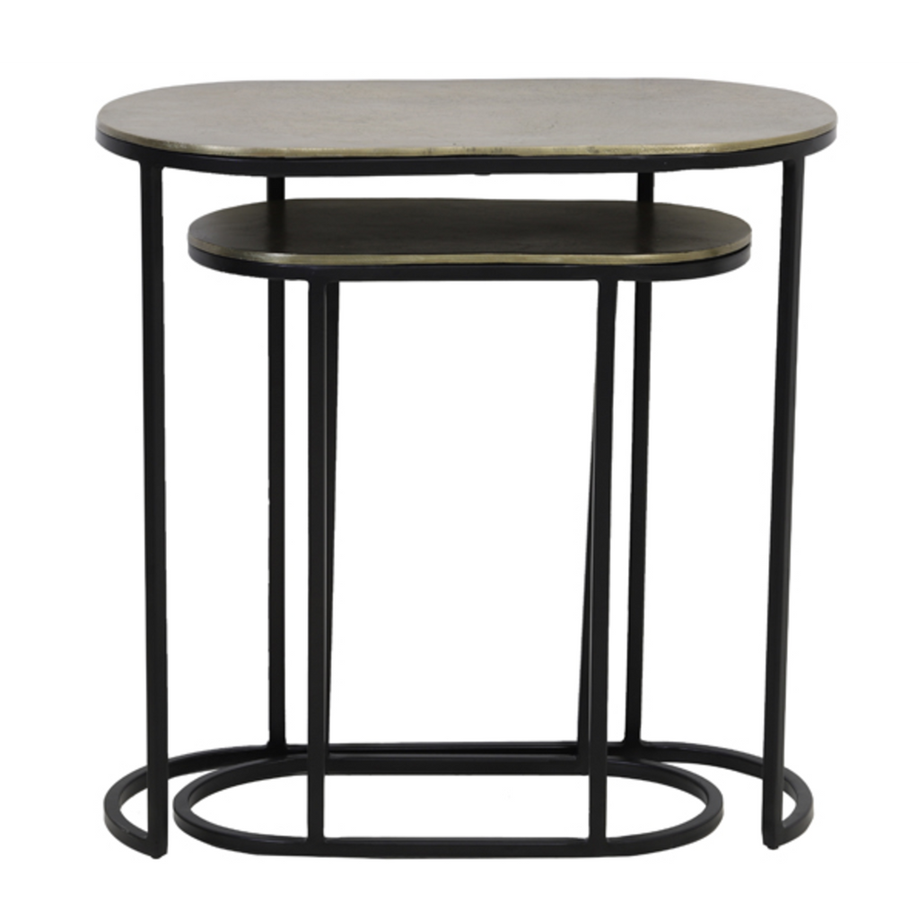 Set of Two Antiqued Bronze and Black Nesting Tables 53cm | Annie Mo's