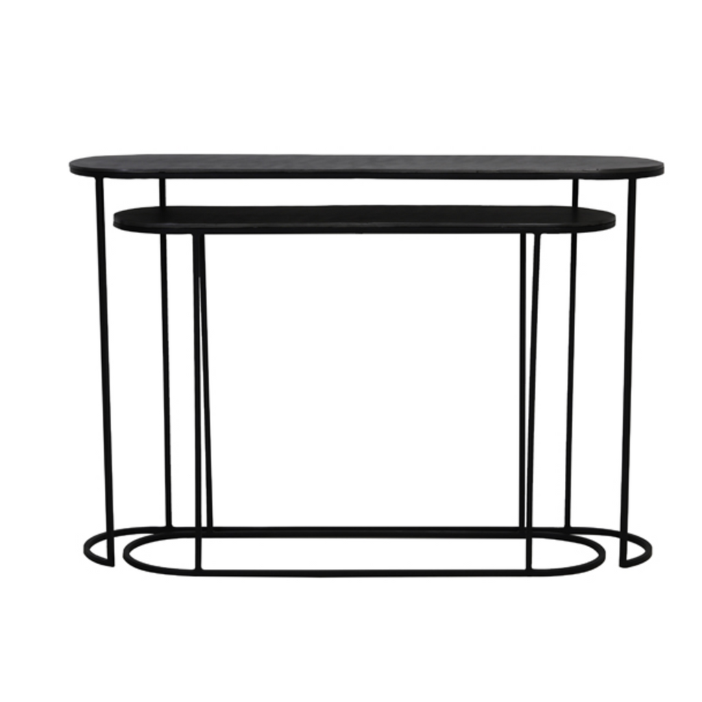 Set of Two Black and Antique Lead Console Tables 112cm