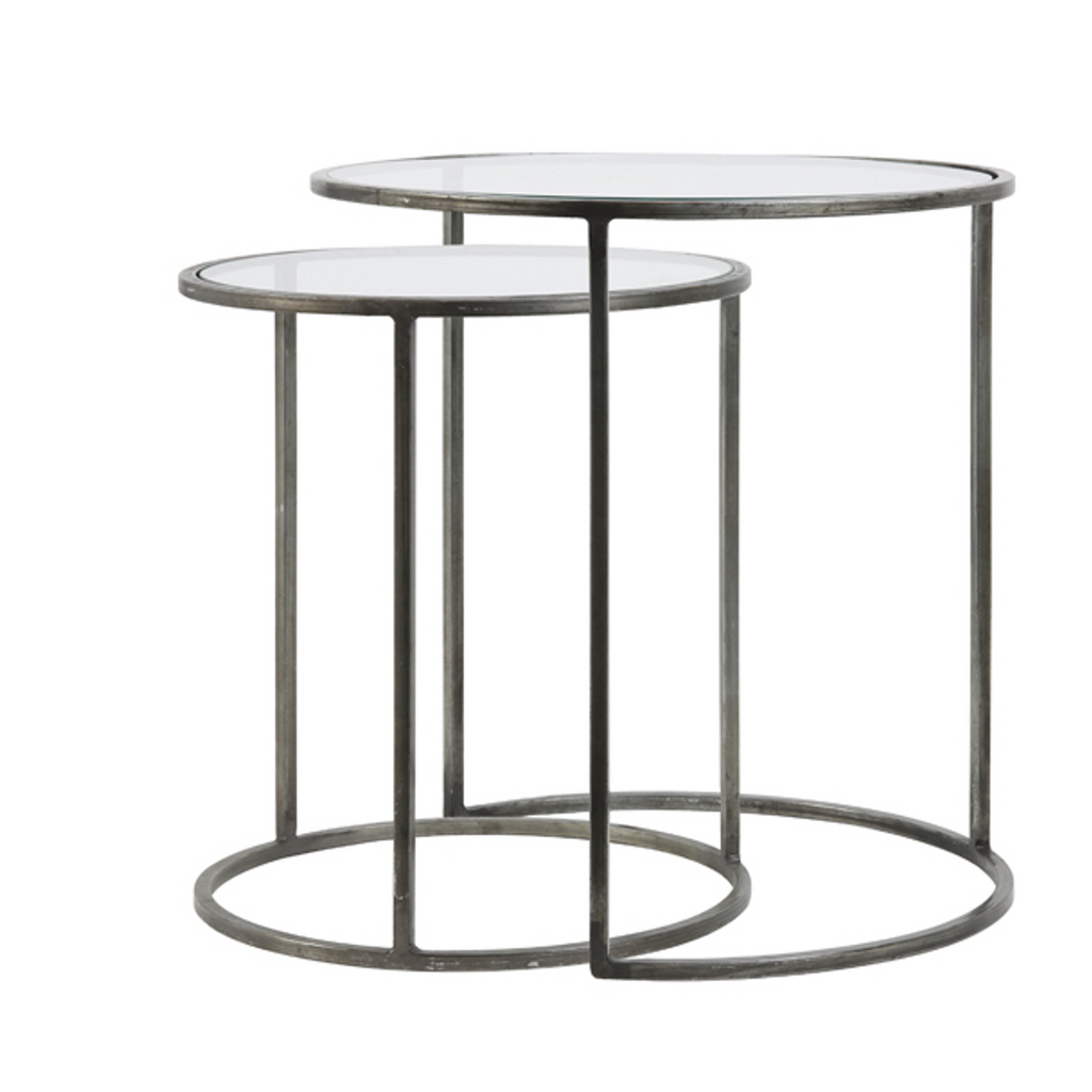Set of Two Glass and Vintage Tin Nesting Tables 52cm | Annie Mo's