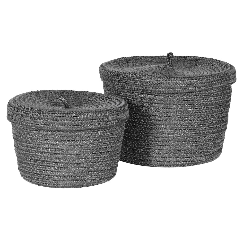 Set of Two Grey Recycled Lidded Baskets 23cm | Annie Mo's