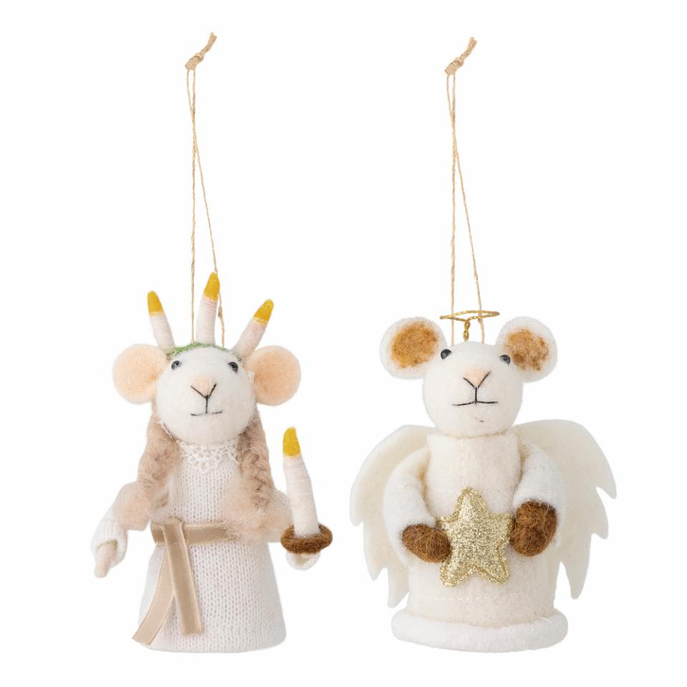 Set of Two Holy White Wool Mice 12cm | Annie Mo's