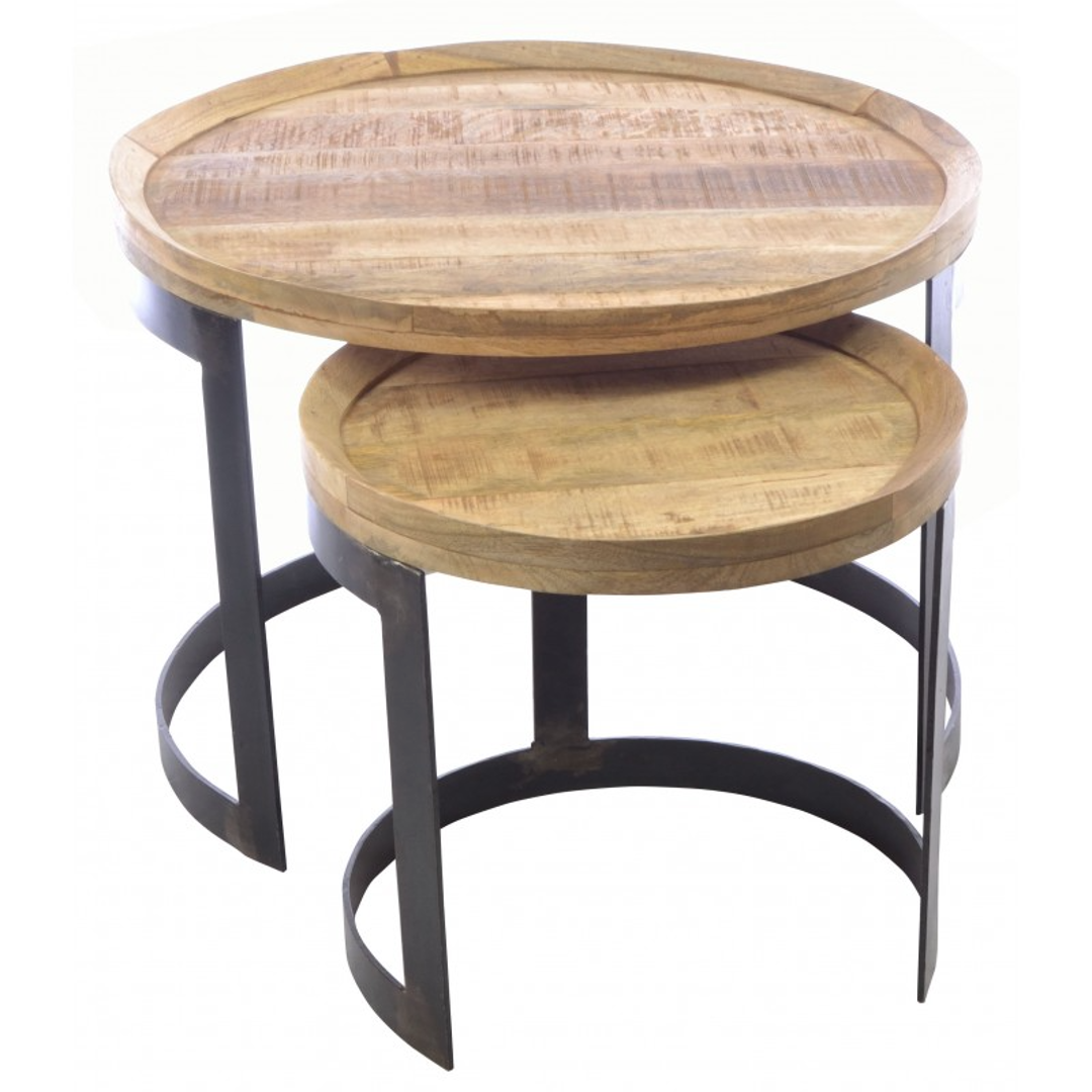 Set of Two Mango Wood and Metal Nesting Tables 61cm Annie Mo s