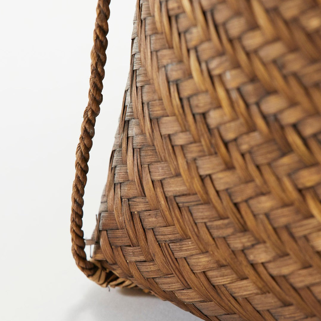 Set of Two Round Rattan and Bamboo Baskets
