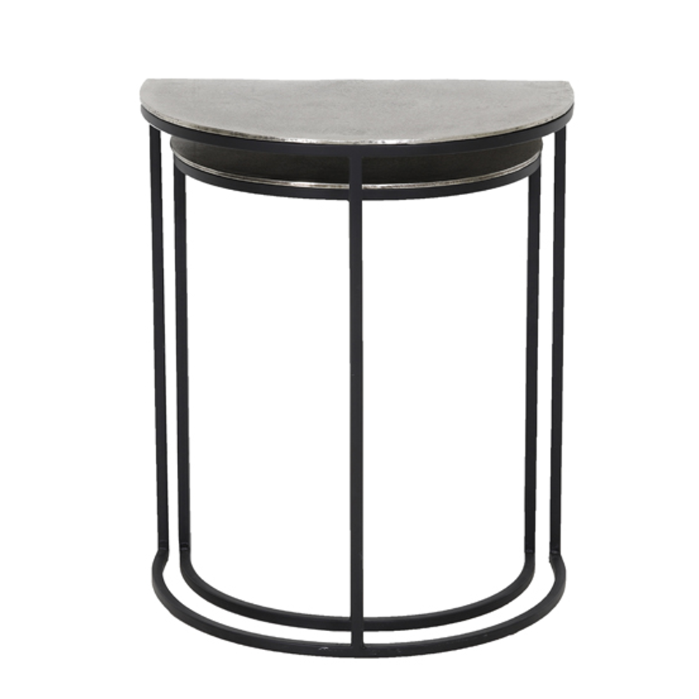 Set of Two Silver Effect Metal and Black Nesting Tables 55cm | Annie Mo's