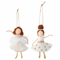 Set of Two White Wool Hanging Fairies 14cm | Annie Mo's