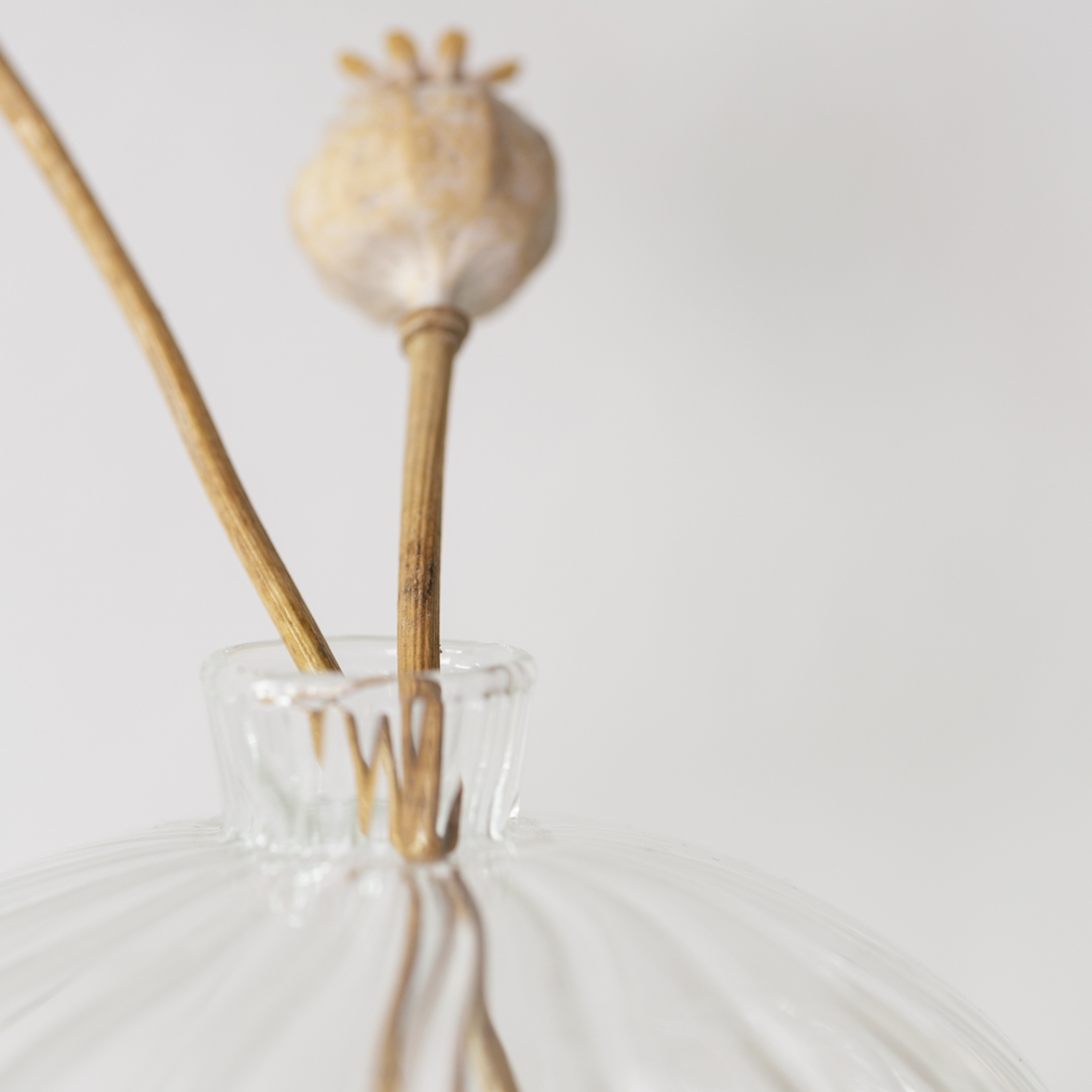 Short Clear Ribbed Glass Vase