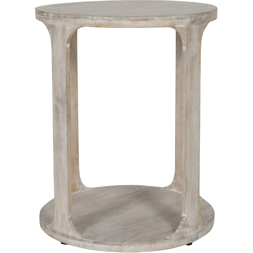 Solid Carved Wooden Side Table in Whitewash Finish 55cm Annie Mo's