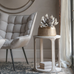 Solid Carved Wooden Side Table in Whitewash Finish 55cm