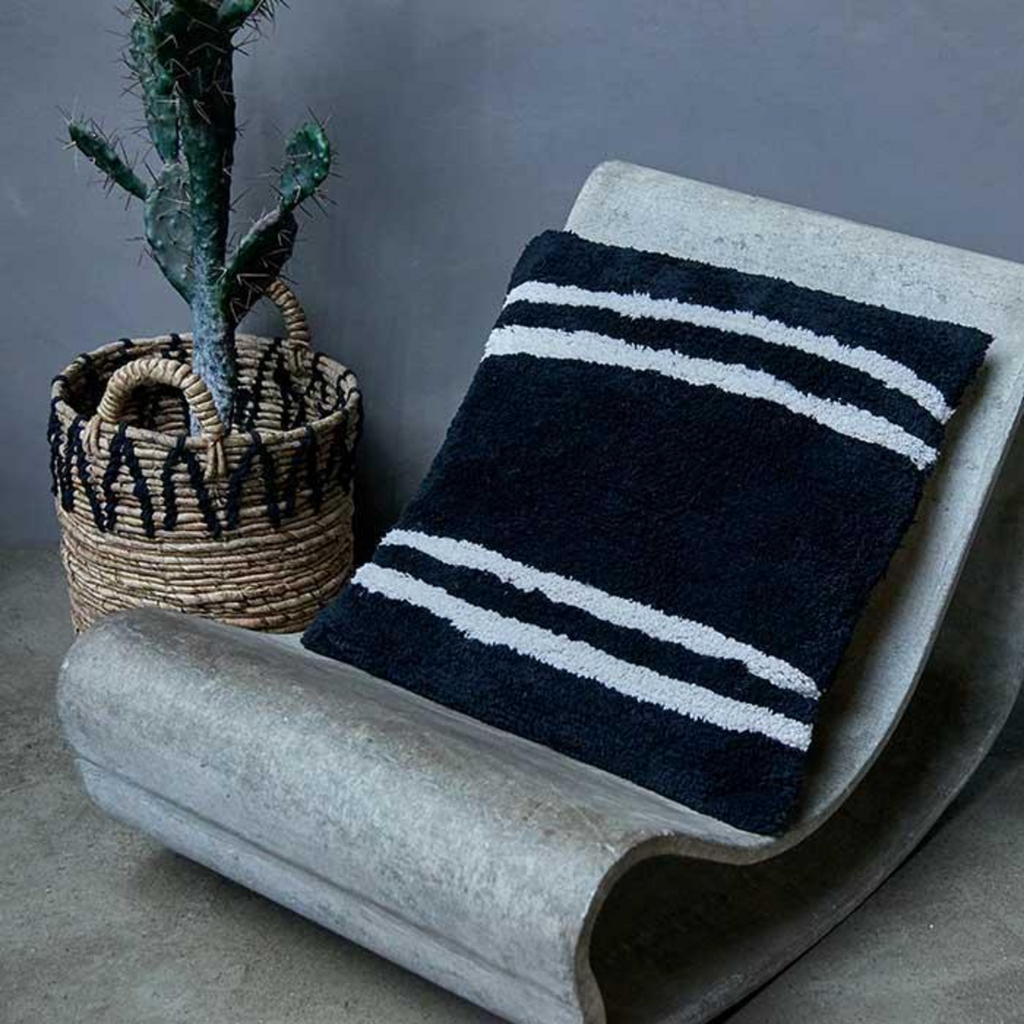Square Black and White Stripe Recycled Cotton Cushion 45cm | Annie Mo's
