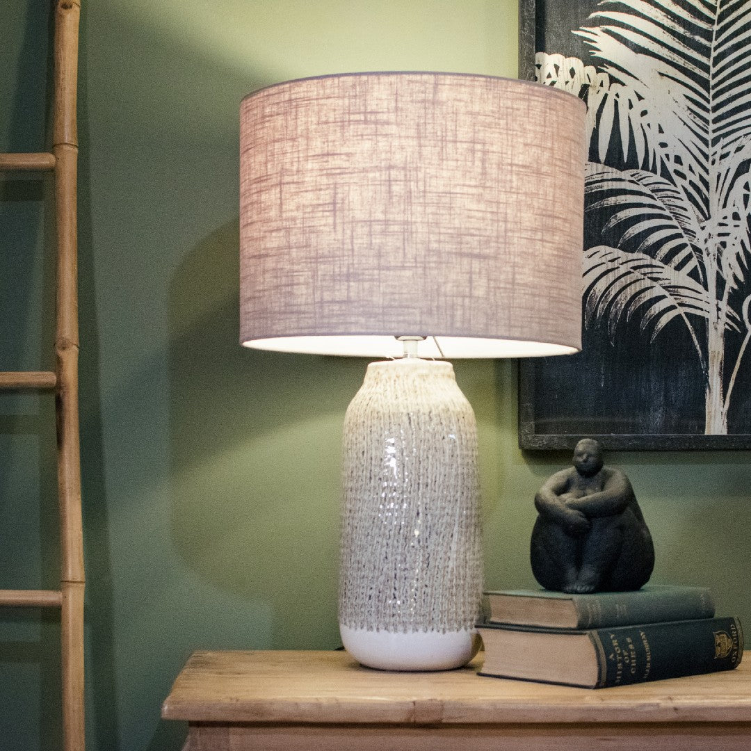Stripe Effect Lamp with Linen Shade 62cm | Annie Mo's