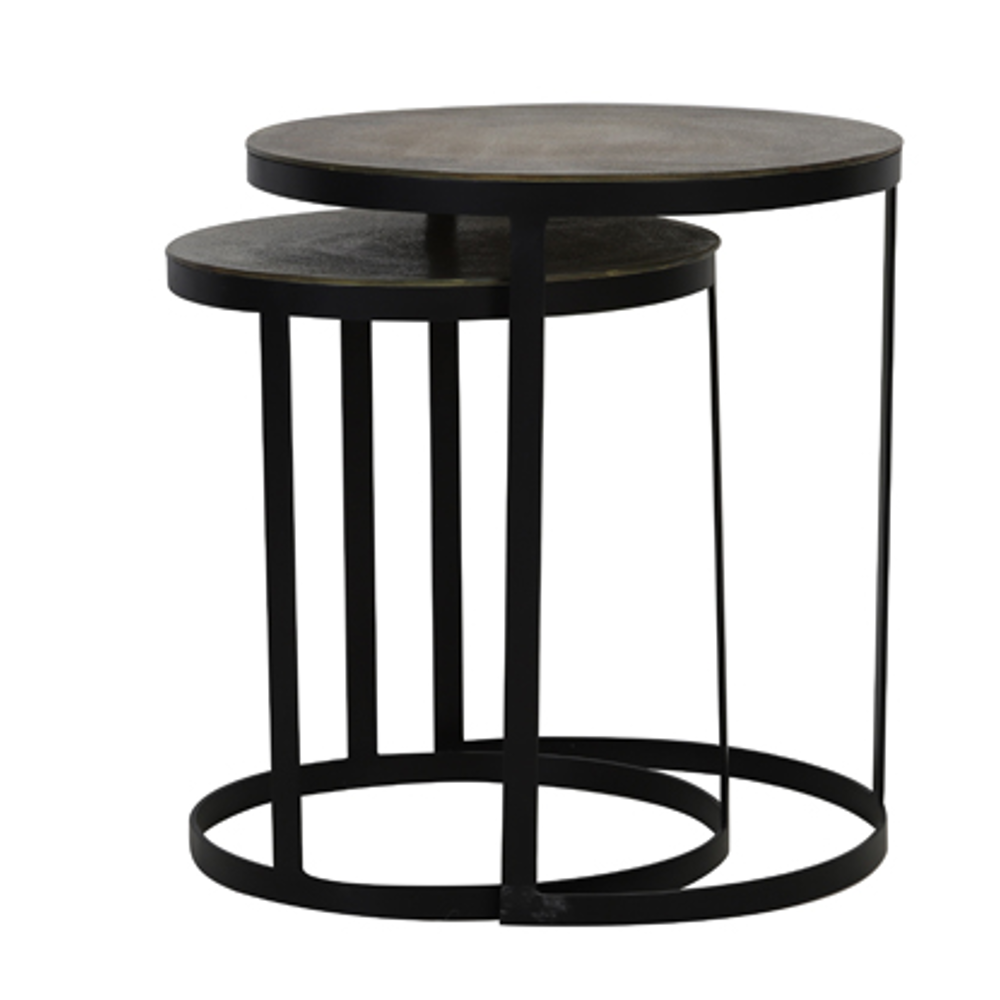 Steel Nesting Table TRELO Textured Antiqued Bronze and Black Metal Nesting Tables 52cm ...