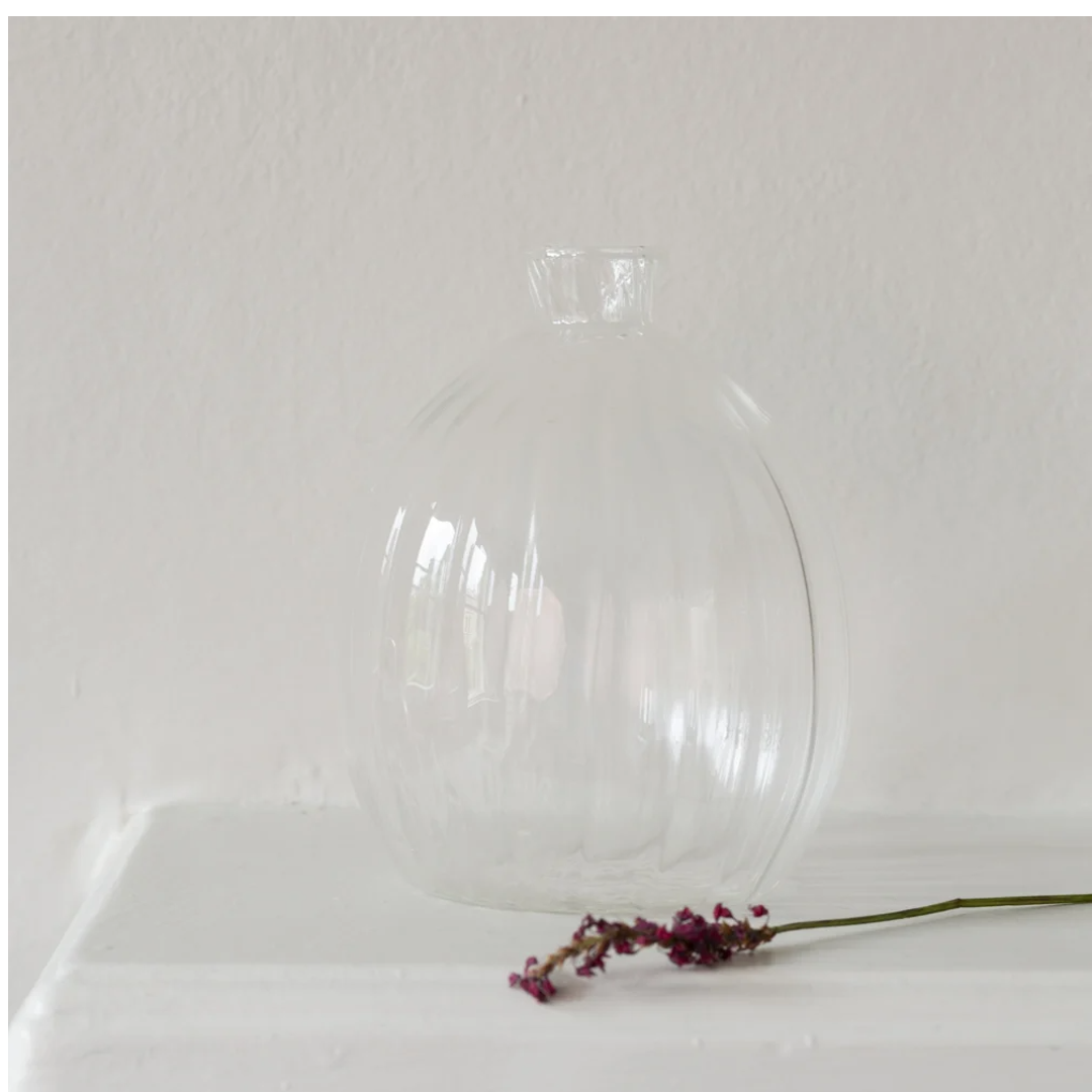 Tall Clear Ribbed Glass Vase