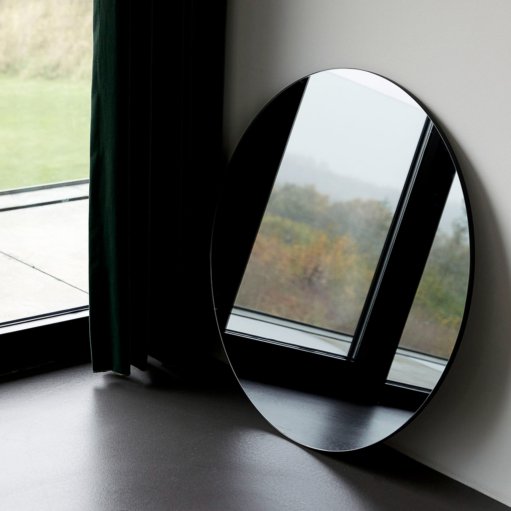Thin Rimmed Round Grey Glass Mirror 80cm | Annie Mo's