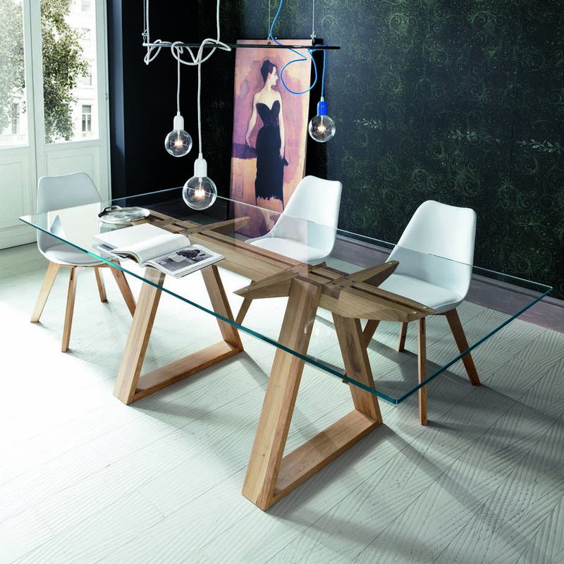 Tokyo Dining Table with Glass Top and Solid Oak Legs | Annie Mo's