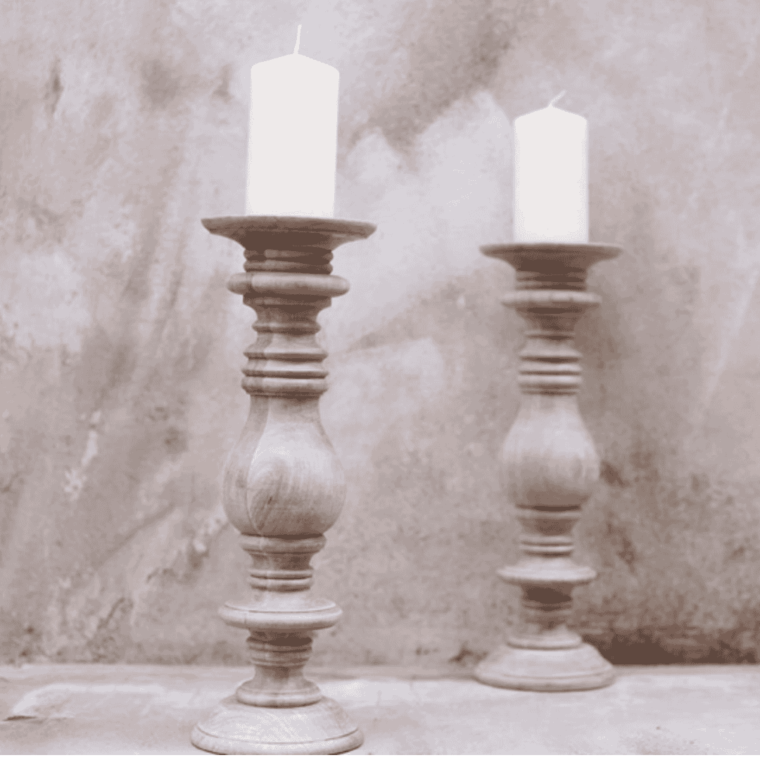 Turned Chunky Wood Candle Stick 46cm | Annie Mo's