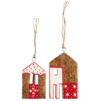 Two Assorted Red and White Hanging Houses 10cm | Annie Mo's