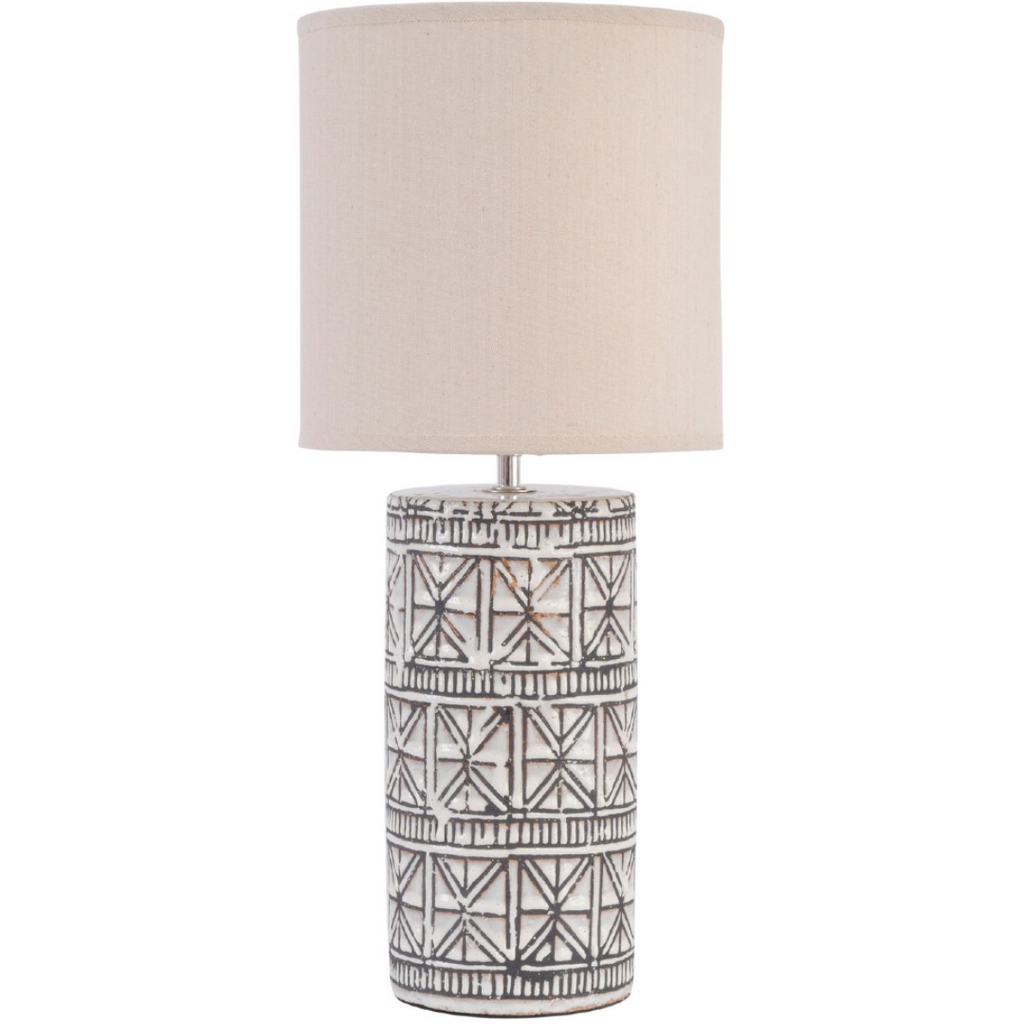 Patterned Brown Porcelain Table Lamp with Natural Shade 54cm | Annie Mo's