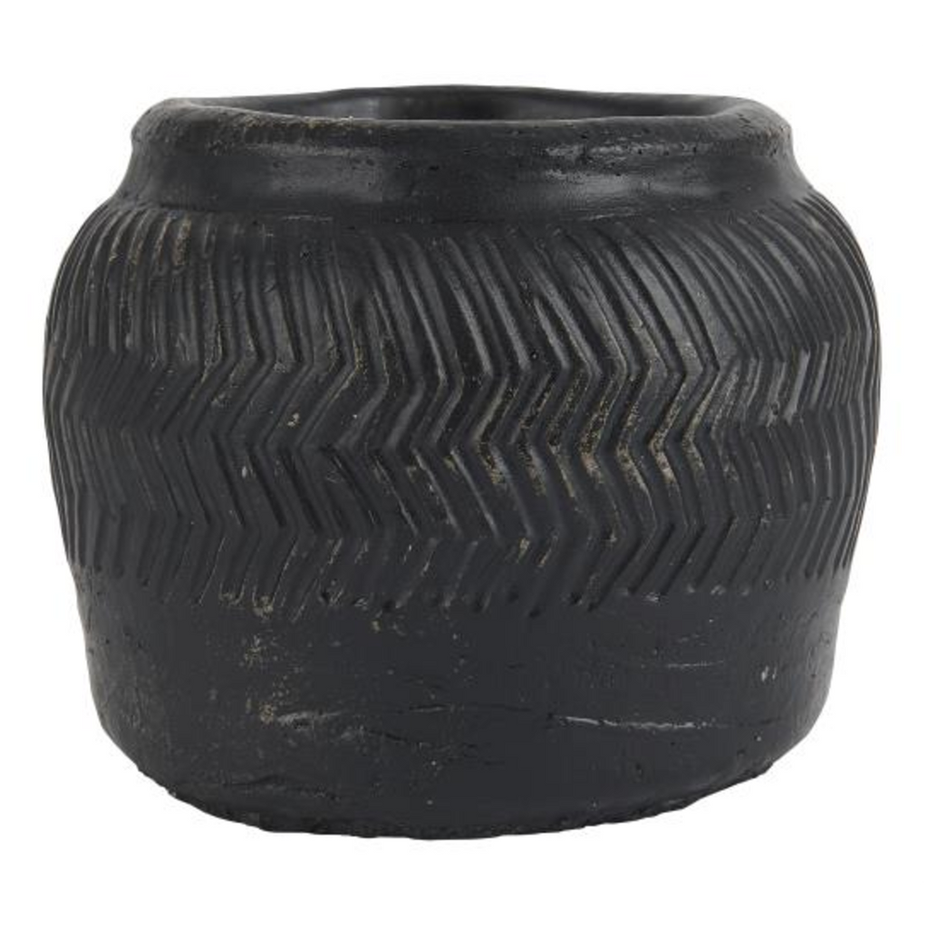 Black Cement Grooved Pot 12cm