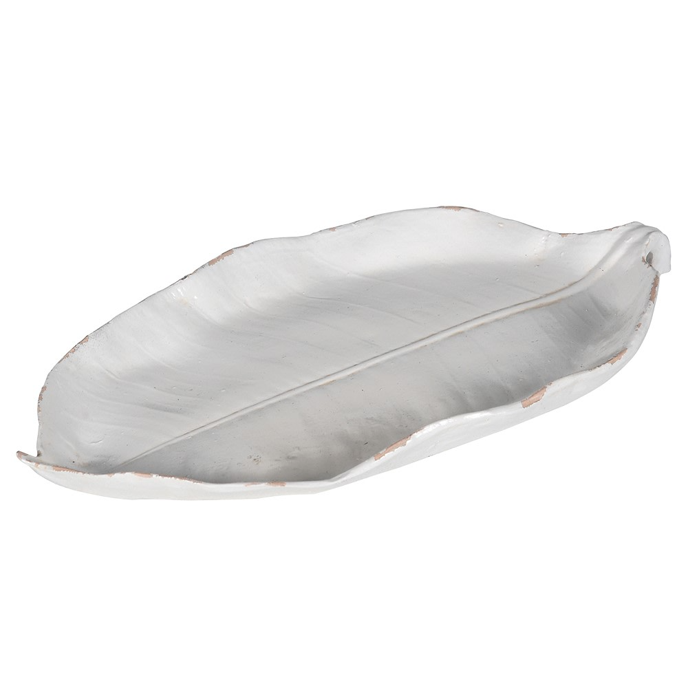 White Distressed Leaf Plate Deco 27cm | Annie Mo's