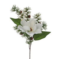White Fabric Magnolia with Leaves and Fir Branch 50cm | Annie Mo's
