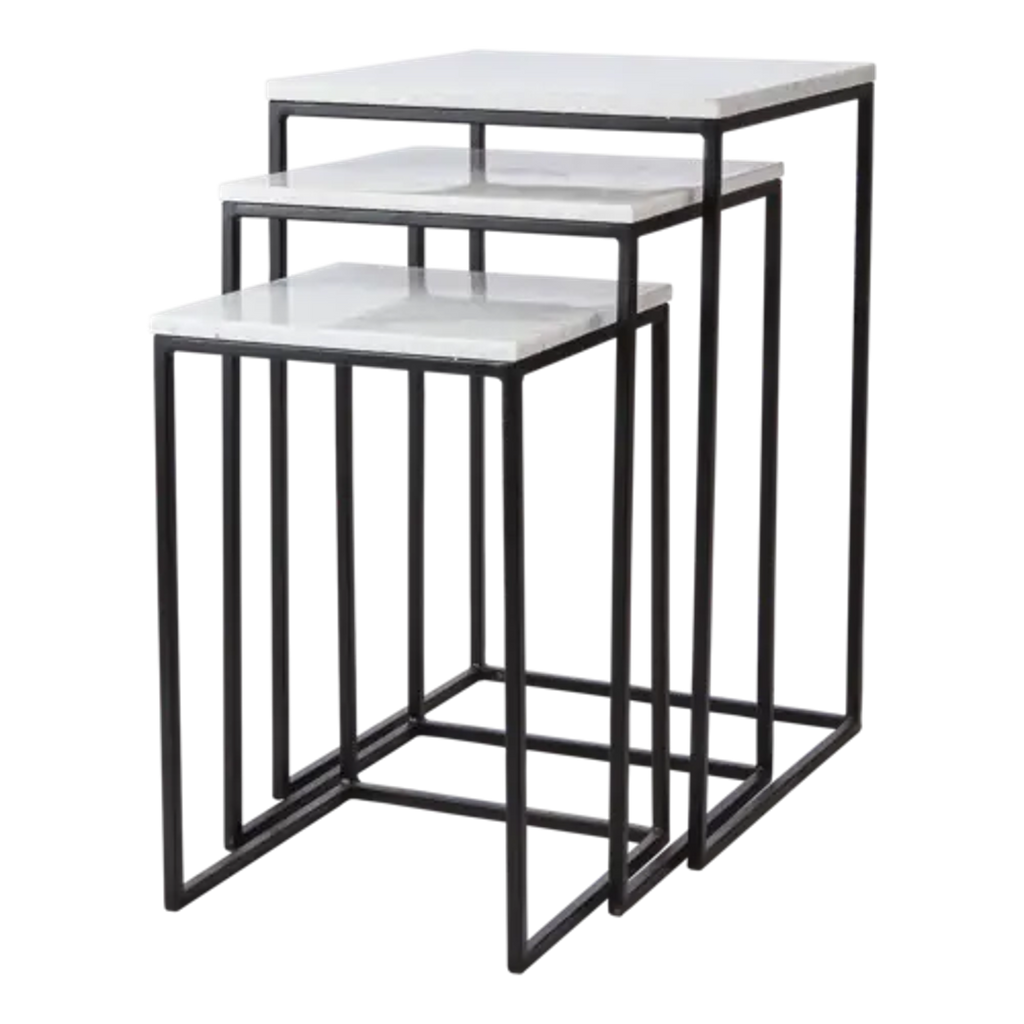 White Marble Nesting Tables - Black Metal Finish | Annie Mo's