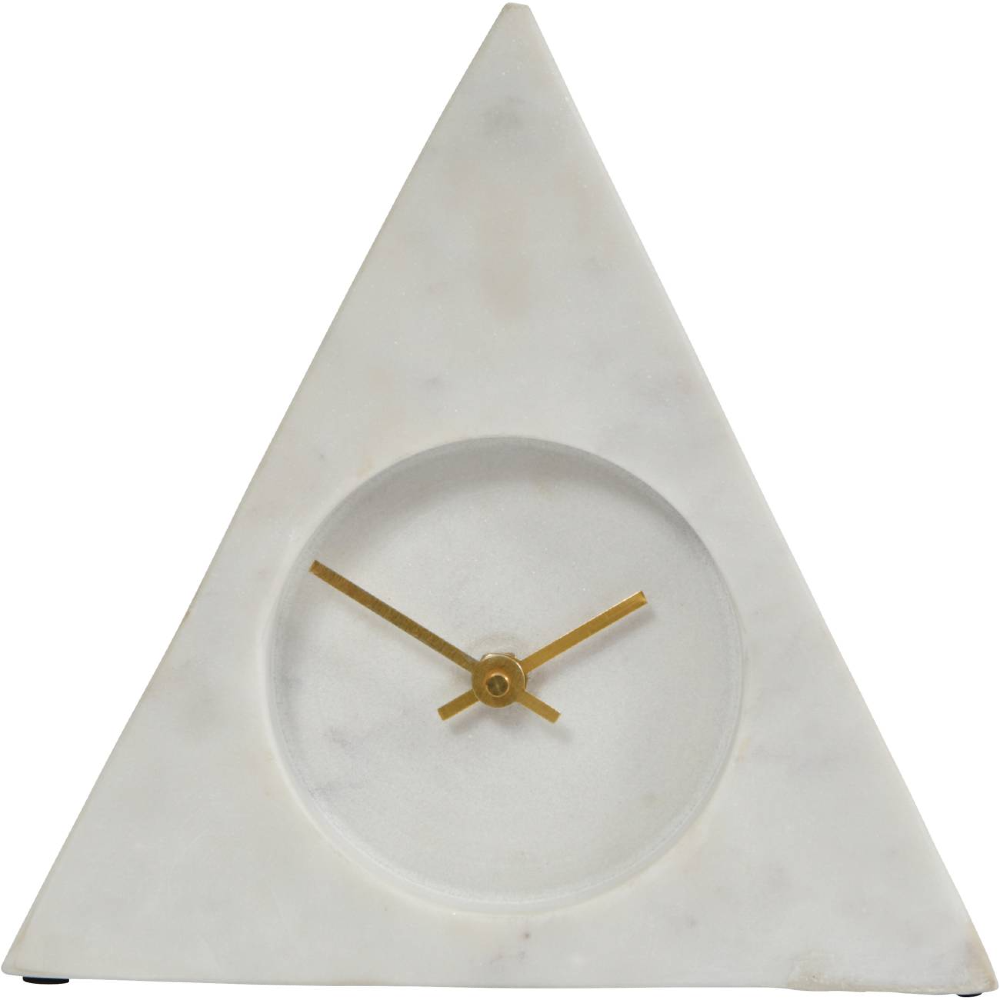 White Marble Triangular Mantel Clock 20cm