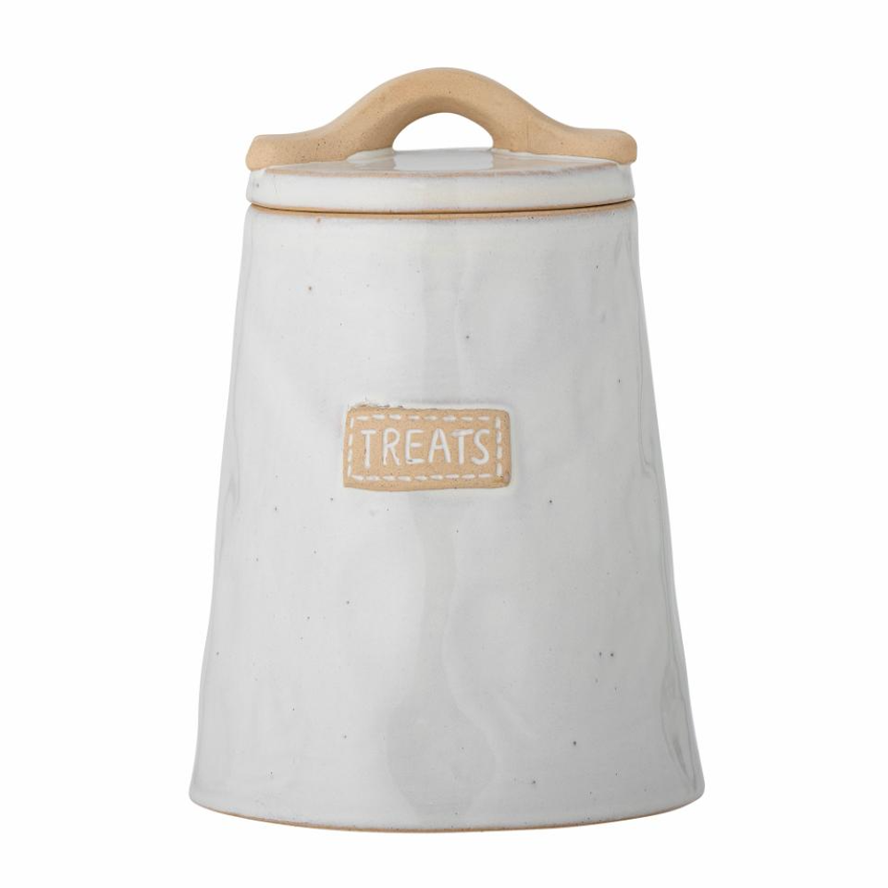 White Stoneware Pet Treat Jar with Lid 22cm | Annie Mo's