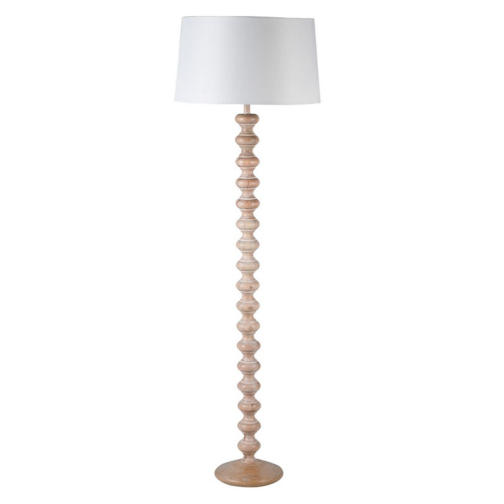 Wooden Turned Floor Lamp with Linen Shade 155cm | Annie Mo's