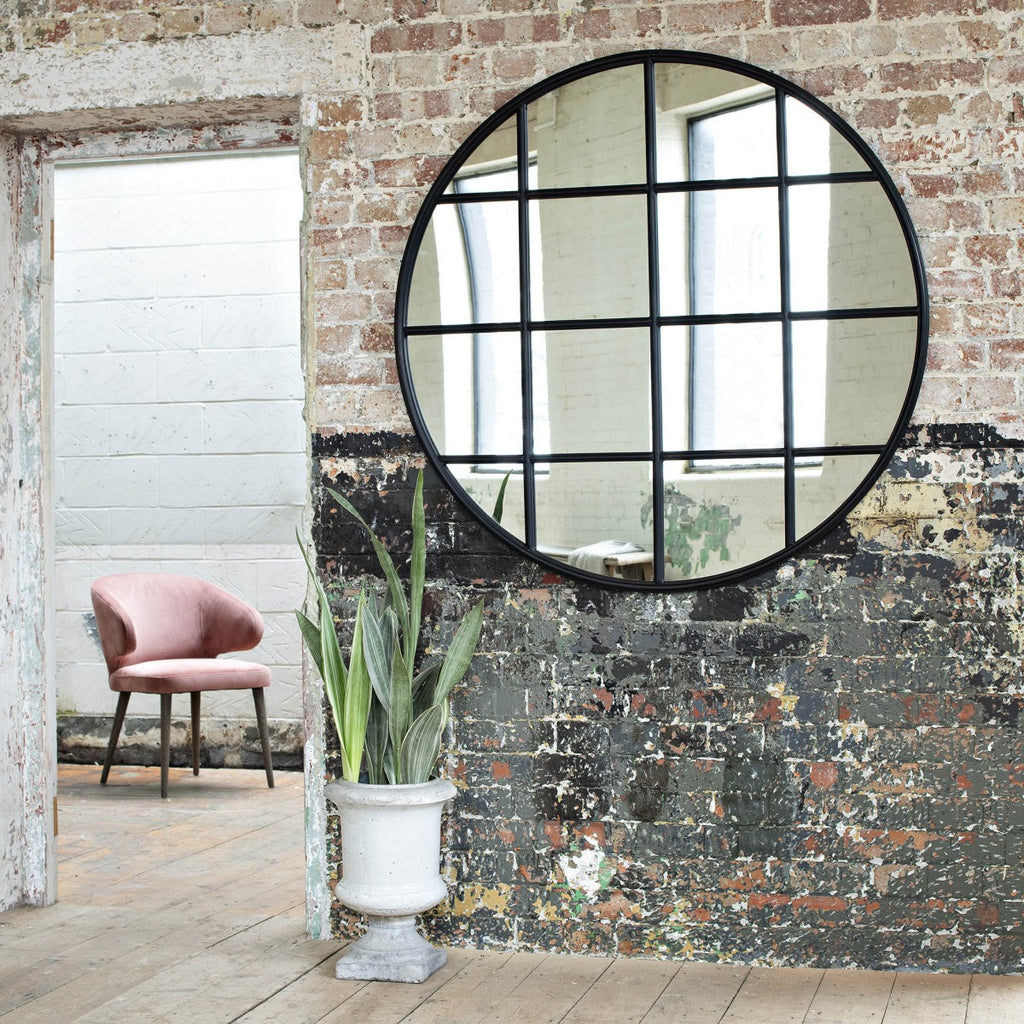 Brockby Iron Grid Windowpane Round Mirror 120cm | Annie Mo's