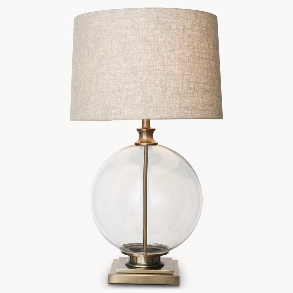 Gold and Glass Round Lamp with Beige Shade - Product Shot | Annie Mo's