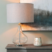 Clifton Bubbled Glass Lamp with Grey Herringbone Shade