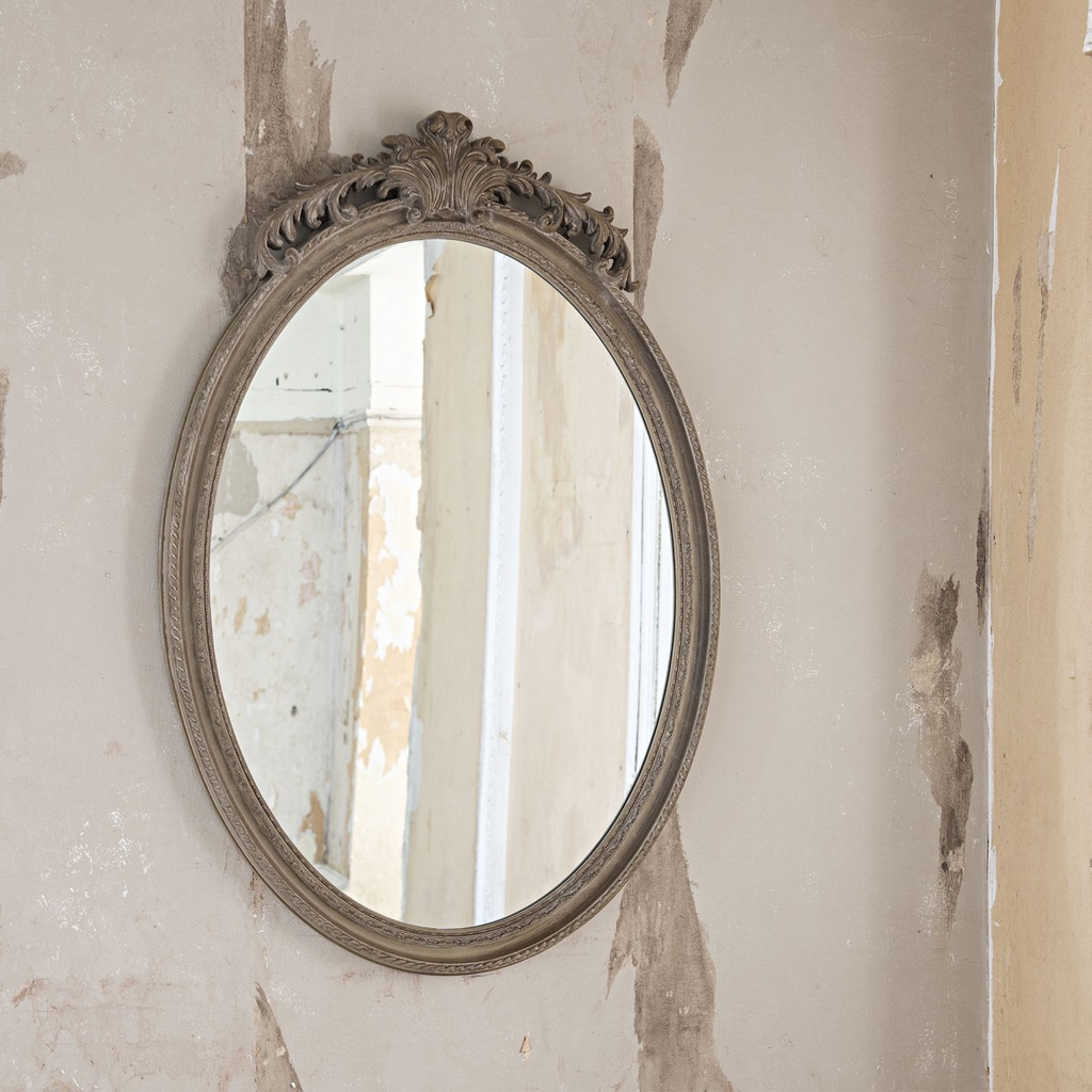 Wilton Oval Natural Mirror with Crest Top 122cm