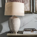 Glazed Ceramic Table Lamp with Natural Linen Shade - Room Shot | Annie Mo's