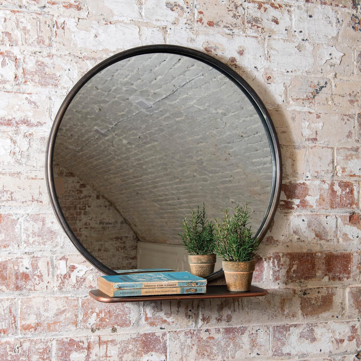 Round mirror shelf deals